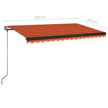 Manual Retractable Awning with LED - 400x350 cm Orange & Brown