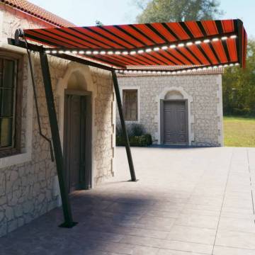 Manual Retractable Awning with LED - 4.5x3m Orange & Brown