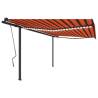 Manual Retractable Awning with LED - 4.5x3m Orange & Brown