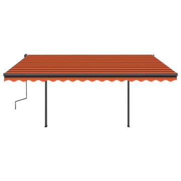 Manual Retractable Awning with LED - 4.5x3m Orange & Brown