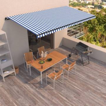 Manual Retractable Awning 600x350 cm - Blue & White | HipoMarket