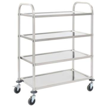 4-Tier Kitchen Trolley - Stainless Steel, 107x55x125 cm