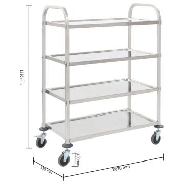 4-Tier Kitchen Trolley - Stainless Steel, 107x55x125 cm