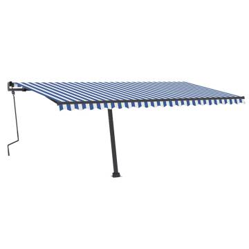 Manual Retractable Awning with LED | Blue & White | 500x350 cm