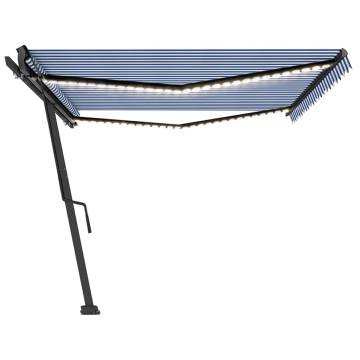 Manual Retractable Awning with LED | Blue & White | 500x350 cm