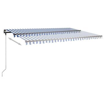 Manual Retractable Awning with LED | Blue & White | 500x350 cm