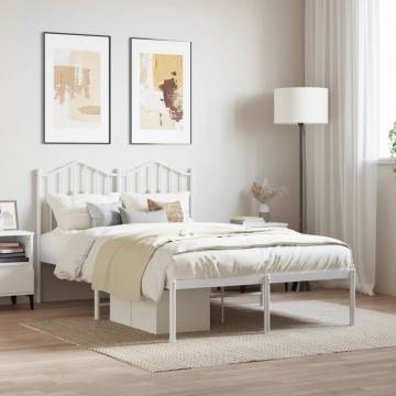 Elegant White Metal Bed Frame with Headboard 120x190 cm