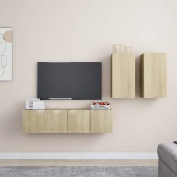 4 Piece TV Cabinet Set - Sonoma Oak Engineered Wood | HipoMarket