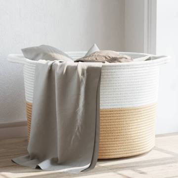 Laundry Basket Beige & White - 55x36 cm Cotton | Hipomarket