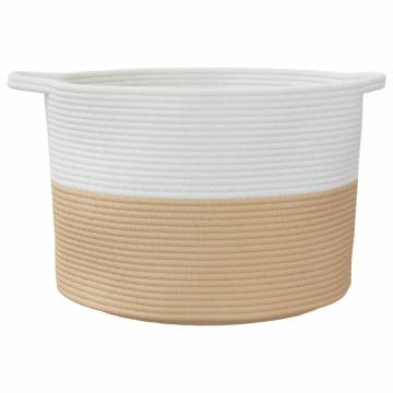 Laundry Basket Beige & White - 55x36 cm Cotton | Hipomarket