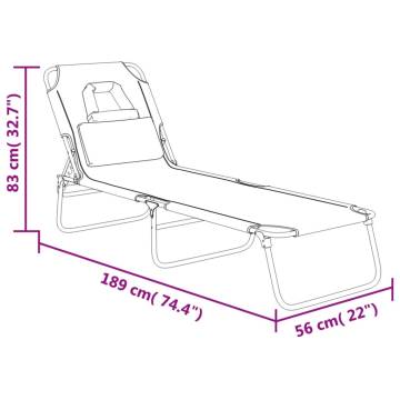 Folding Sun Lounger - Grey Oxford Fabric & Steel - HipoMarket