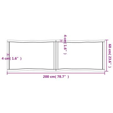 Untreated Solid Wood Table Top 200x60 cm - Live Edge Design