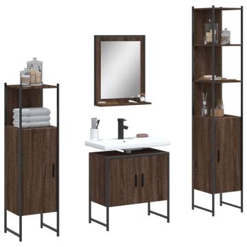 4 Piece Brown Oak Bathroom Cabinet Set - Stylish & Practical