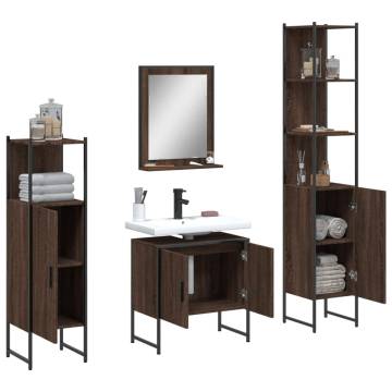 4 Piece Brown Oak Bathroom Cabinet Set - Stylish & Practical