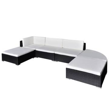 Stylish 6 Piece Garden Lounge Set with Cushions - Black Rattan