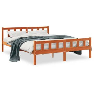 Bed Frame with Headboard Wax Brown King Size - Solid Pine Wood