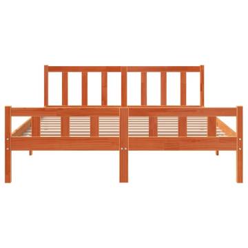 Bed Frame with Headboard Wax Brown King Size - Solid Pine Wood