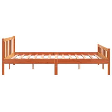 Bed Frame with Headboard Wax Brown King Size - Solid Pine Wood