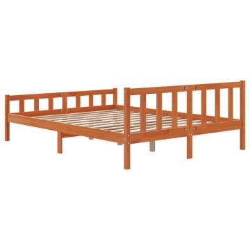 Bed Frame with Headboard Wax Brown King Size - Solid Pine Wood