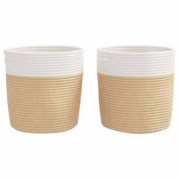 Stylish Beige & White Cotton Storage Baskets - 2 pcs Ø28x28 cm