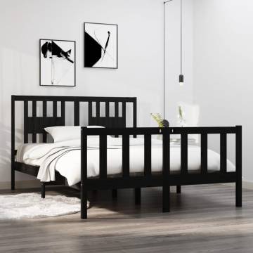 Black Solid Wood Bed Frame 135x190 cm Double - Hipomarket