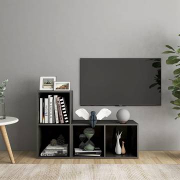 Stylish High Gloss Grey TV Cabinets - 2 pcs | Hipo Market