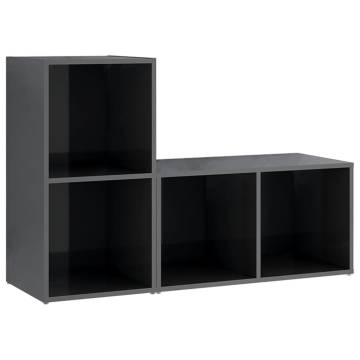 Stylish High Gloss Grey TV Cabinets - 2 pcs | Hipo Market