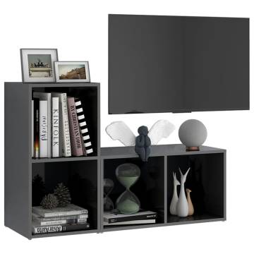 Stylish High Gloss Grey TV Cabinets - 2 pcs | Hipo Market