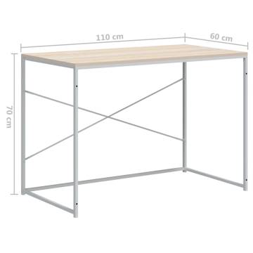 Stylish White and Oak Computer Desk - 110x60x70 cm