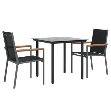 3 Piece Black Garden Dining Set - Textilene & Steel