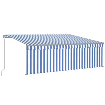 Manual Retractable Awning 4x3m Blue & White with LED Lights