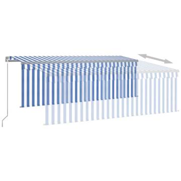 Manual Retractable Awning 4x3m Blue & White with LED Lights