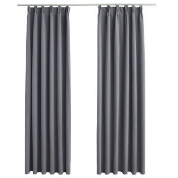 Blackout Curtains with Hooks - Grey 140x175 cm | Hipomarket