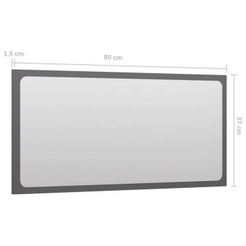 Stylish High Gloss Grey Bathroom Mirror - 80x1.5x37 cm