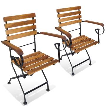 Folding Garden Chairs - 2 pcs Steel & Acacia Wood | HipoMarket