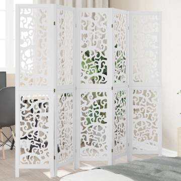 Elegant 5-Panel White Room Divider | Solid Wood Paulownia