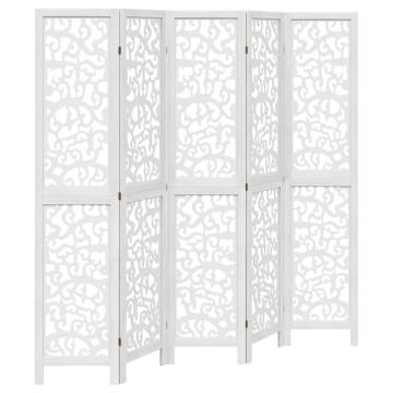 Elegant 5-Panel White Room Divider | Solid Wood Paulownia