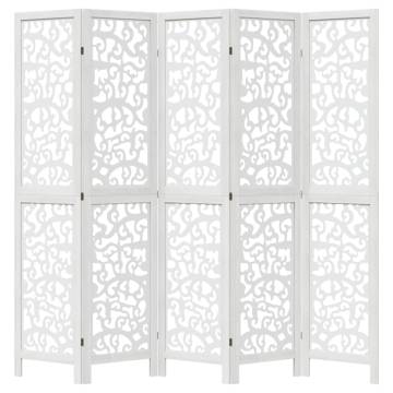 Elegant 5-Panel White Room Divider | Solid Wood Paulownia