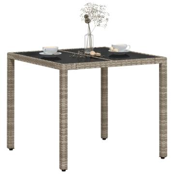 Light Grey Garden Table with Glass Top | 90x90x75 cm