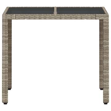 Light Grey Garden Table with Glass Top | 90x90x75 cm