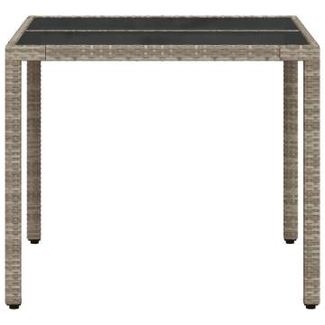 Light Grey Garden Table with Glass Top | 90x90x75 cm