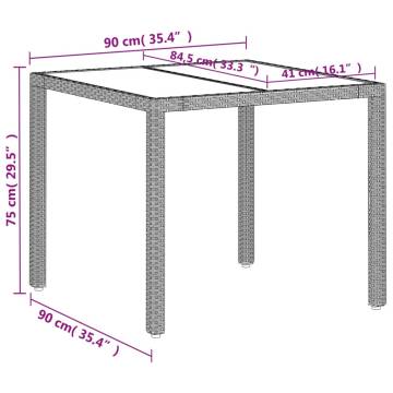 Light Grey Garden Table with Glass Top | 90x90x75 cm