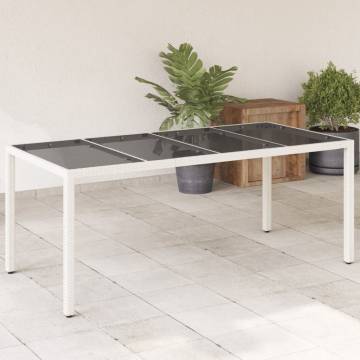 Garden Table with Glass Top - White Poly Rattan 190x90x75cm