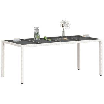 Garden Table with Glass Top - White Poly Rattan 190x90x75cm