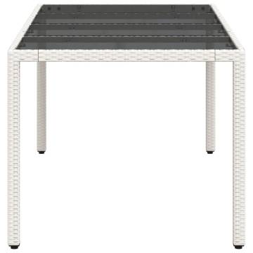 Garden Table with Glass Top - White Poly Rattan 190x90x75cm