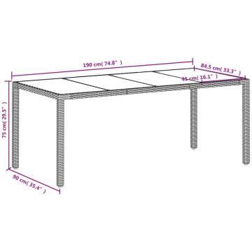 Garden Table with Glass Top - White Poly Rattan 190x90x75cm