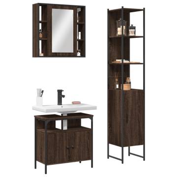 3 Piece Bathroom Cabinet Set - Brown Oak Engineered Wood