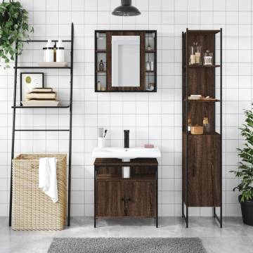 3 Piece Bathroom Cabinet Set - Brown Oak Engineered Wood