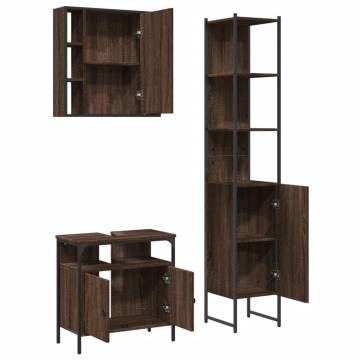 3 Piece Bathroom Cabinet Set - Brown Oak Engineered Wood