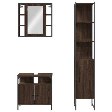 3 Piece Bathroom Cabinet Set - Brown Oak Engineered Wood